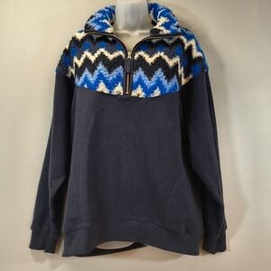 Aerie Women's Hometown Holiday Chevron 1/4 Zip- Blue, NWOT Size M